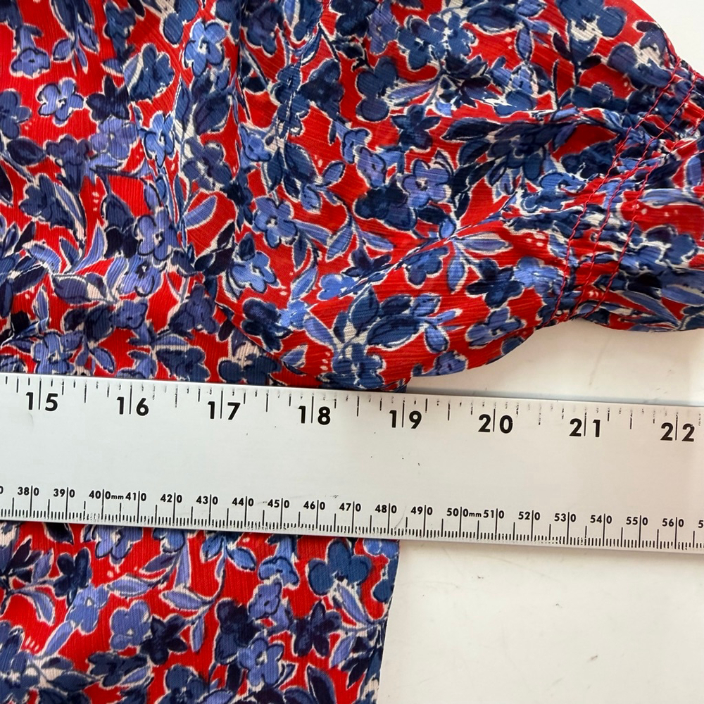 J.Crew Red Blue Floral Top Cottagecore Romantic Boho Soft Academia ShortSleeve S - Picture 6 of 11